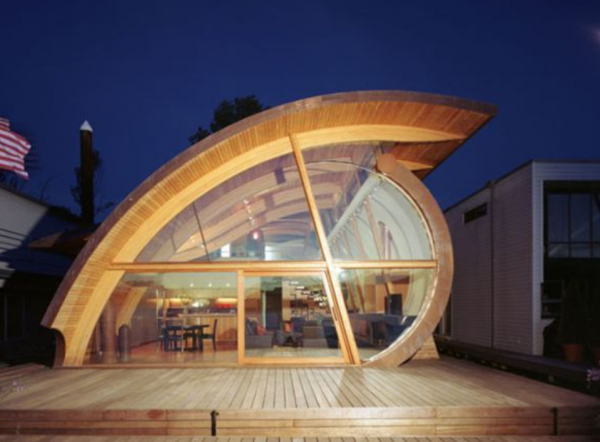 Atap lengkung transparan dengan efek futuristic